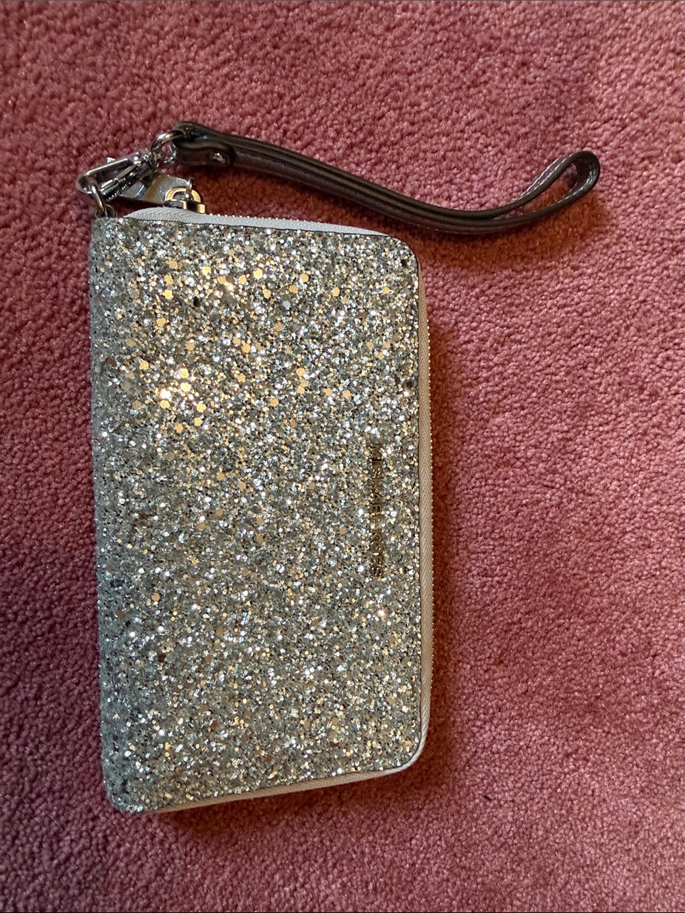 Michael Kors Silver Glitter Sequin Bling Wristlet Phone Case Wallet